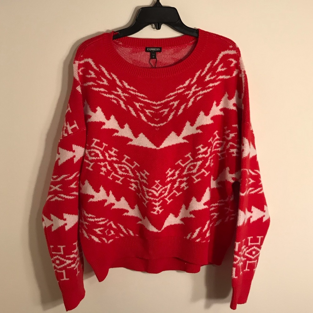 Express Aztec Tribal Red & White Sweater
